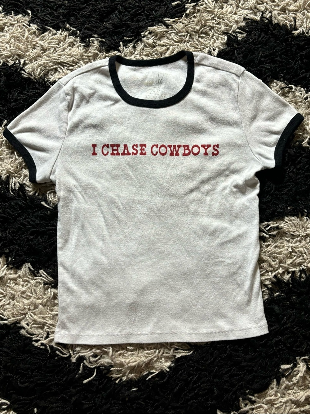 Social Edition Preppy I Chase Cowboys White Black Red Ringer Baby Tee
